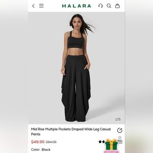 HALARA Mid Rise Multiple Pockets Draped Wide Leg Casual Pants, Black, Medium NWT